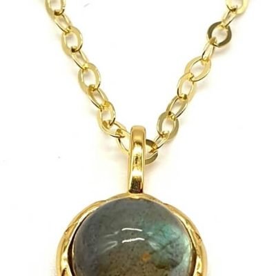 Collier Labradorite ronde en Argent 925 Plaqué Or Qualité Extra – Élégance et Mystère