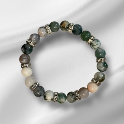 Bracelet Racines Sacrées – Tree Agate et séparateurs argentés.